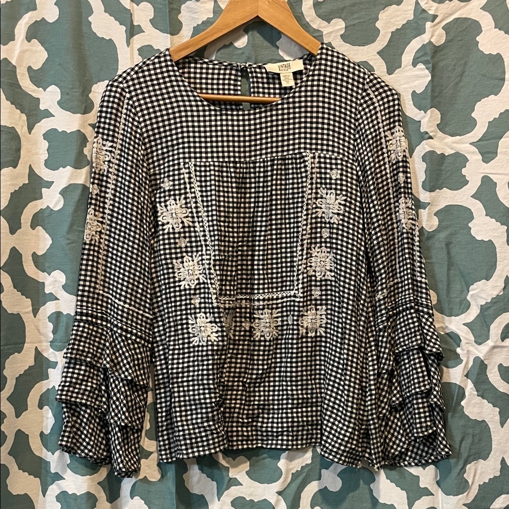 Vintage America Black and White Checkered Blouse
